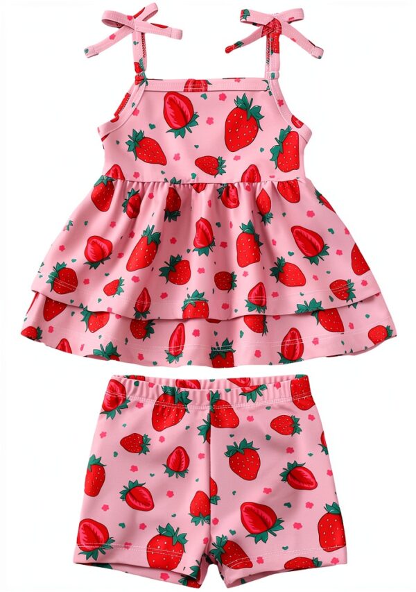 Baby Girl 2 Piece Bathing Suit Stretchy Ruffled Tankini Set-0