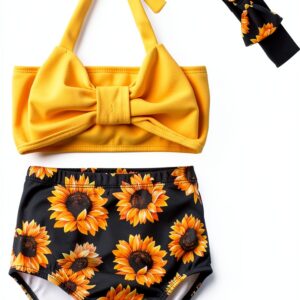 Baby Girls 3 Piece Bikini Set Bowknot Swimsuit Lightweight-0