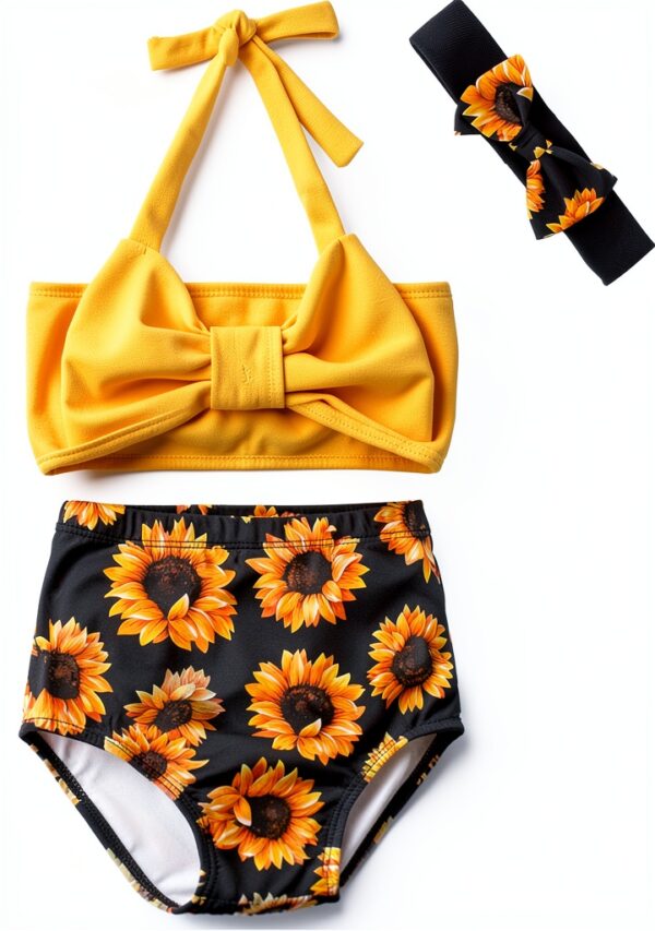 Baby Girls 3 Piece Bikini Set Bowknot Swimsuit Lightweight-0