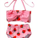 Toddler Girl Swimsuit Bow Design Fruit Print Two Piece Set-0