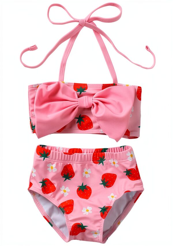 Toddler Girl Swimsuit Bow Design Fruit Print Two Piece Set-0