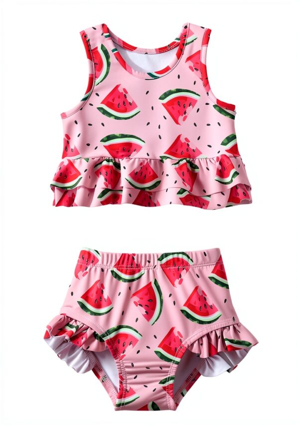 Baby Girl Swimsuit Two Piece Ruffle Design Watermelon-1