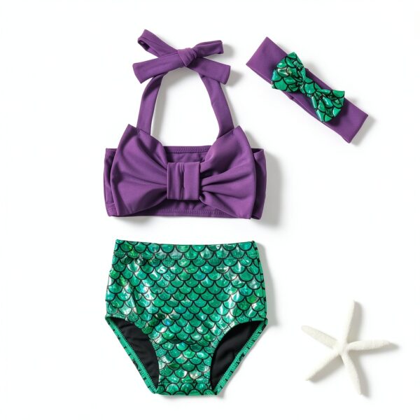 Mermaid Bikini Set Baby Girls Swimwear Polyester Stretch-1