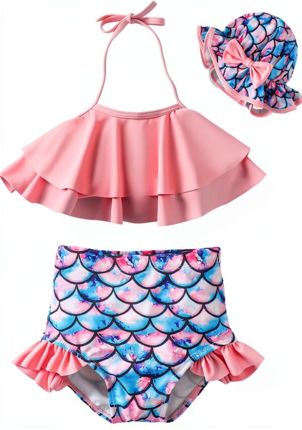 Baby Girls Bikini Set Sunflower Yellow Mermaid Pink Swimsuit-0