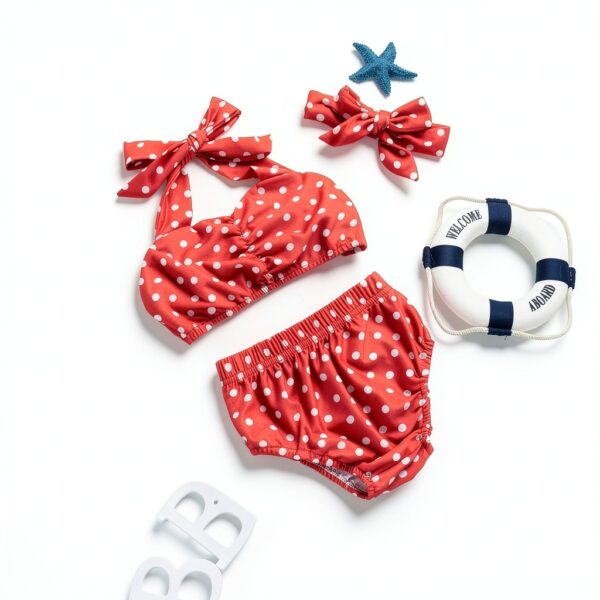 Baby Girls Polyester Bikini Set Swimwear with Headband-2