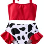 Toddler Girl Ruffle Bikini Set Polyester Cow Print Swimwear-0