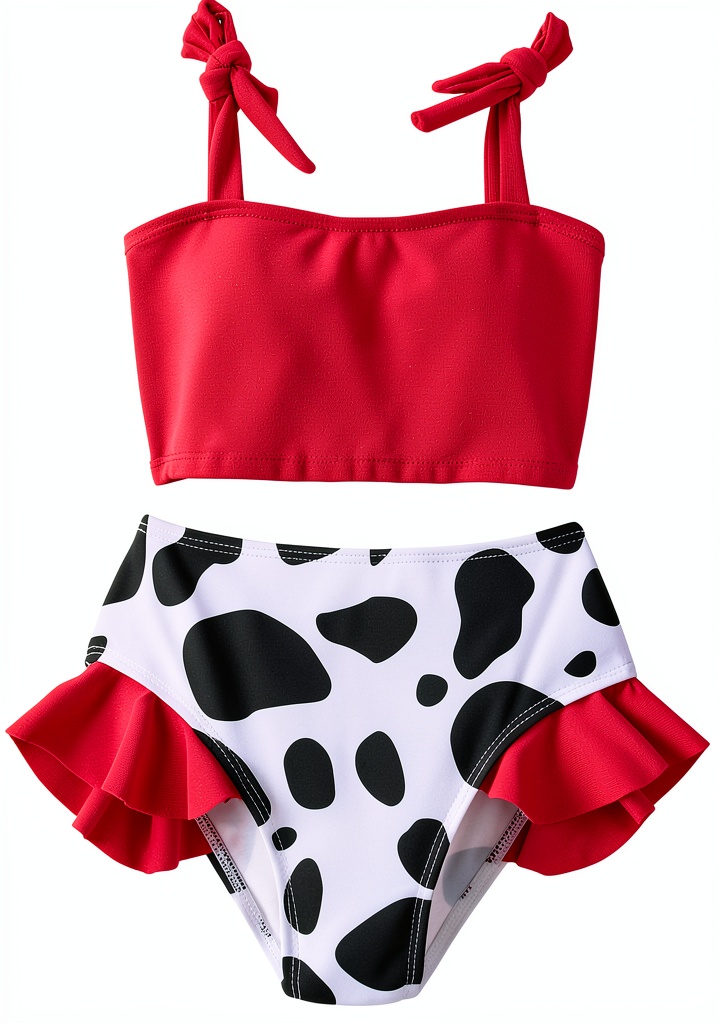 Toddler girl wearing the ruffle bikini set at the beach