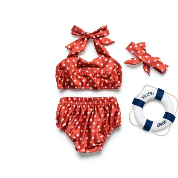 Baby Girls Polyester Bikini Set Swimwear with Headband-3