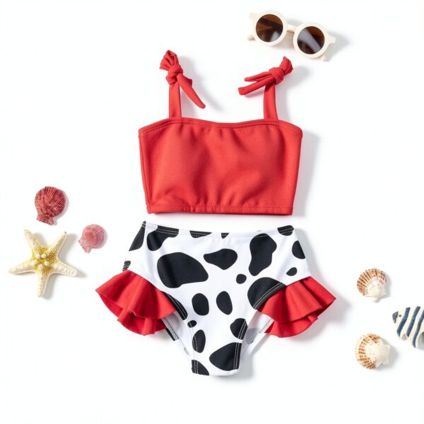 Toddler Girl Ruffle Bikini Set Polyester Cow Print Swimwear-1