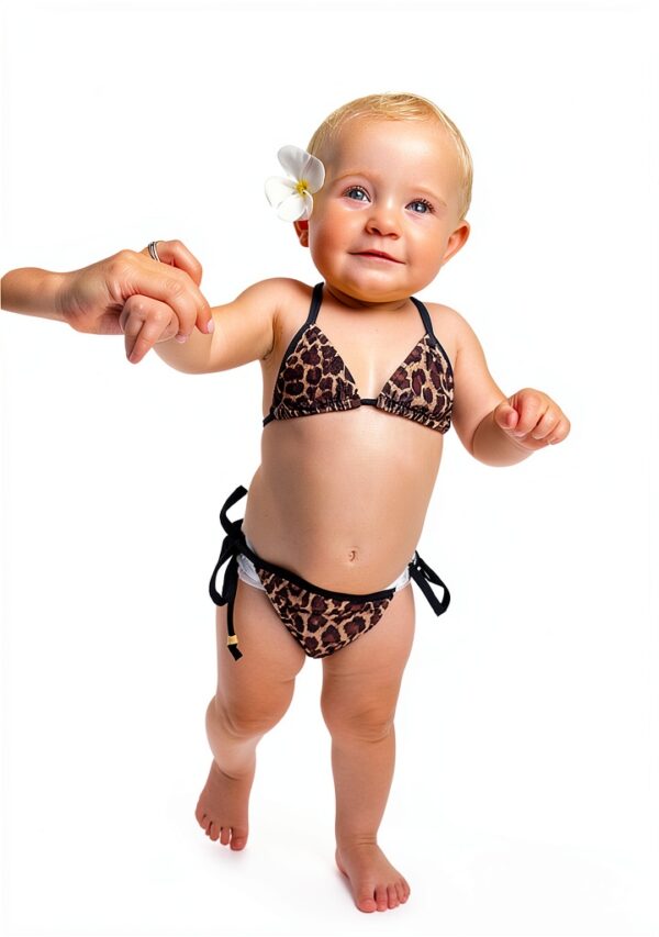 WALLARENEAR Baby Girls Leopard Bikini Set Polyester Swimwear-1