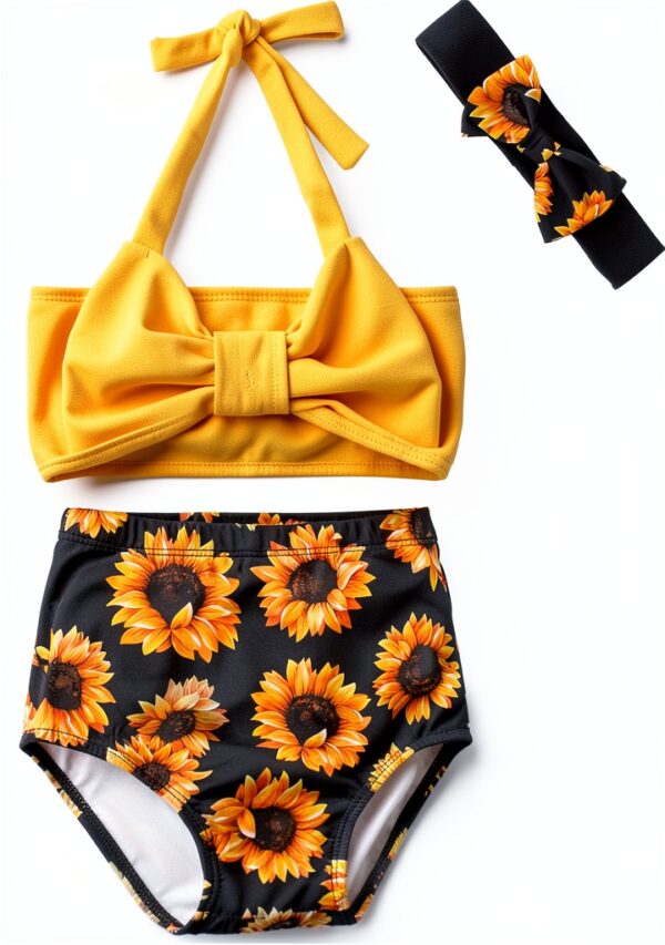 Baby Girls Bikini Set 3 Piece Bowknot Swimsuit Lightweight-0