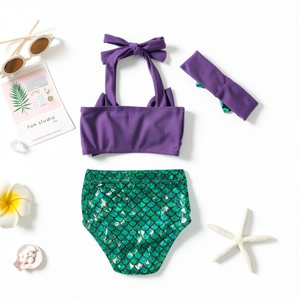 Mermaid Bikini Set Baby Girls Swimwear Polyester Stretch-2