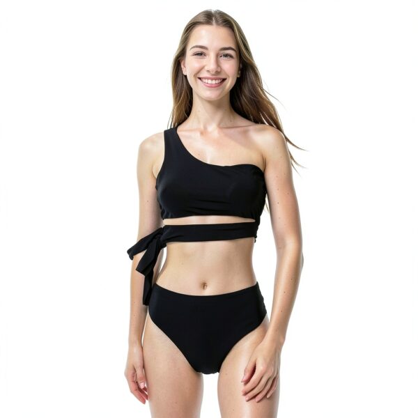 Mommy and Me Swimsuits Black One Shoulder Tummy Control-4