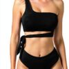 Mommy and Me Swimsuits Black One Shoulder Tummy Control-2