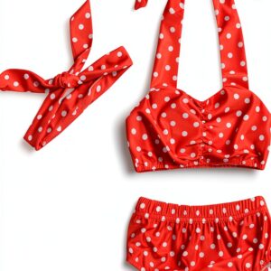 Baby Girls Polyester Bikini Set Swimwear with Headband-0