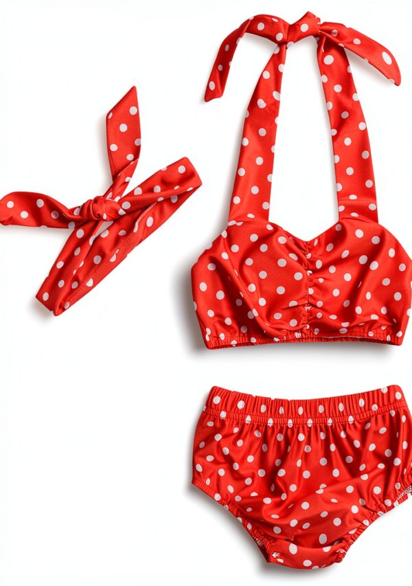 Baby Girls Polyester Bikini Set Swimwear with Headband-0