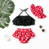 Baby Girls Red Black Dot Bikini Set Sunflower Hat Summer-1