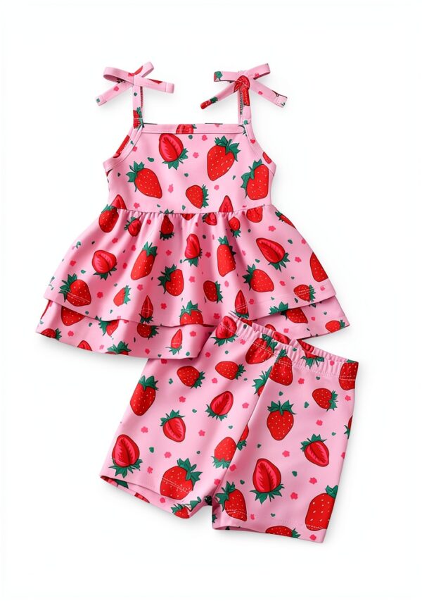 Baby Girl 2 Piece Bathing Suit Stretchy Ruffled Tankini Set-3