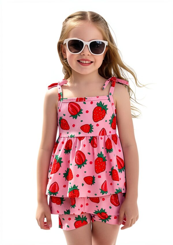 Baby Girl 2 Piece Bathing Suit Stretchy Ruffled Tankini Set-1