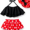 Baby Girls Red Black Dot Bikini Set Sunflower Hat Summer-0