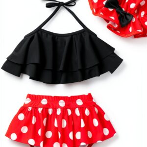 Baby Girls Red Black Dot Bikini Set Sunflower Hat Summer-0