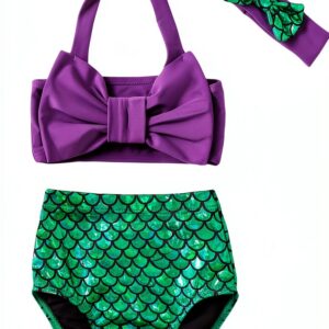 Mermaid Bikini Set Baby Girls Swimwear Polyester Stretch-0