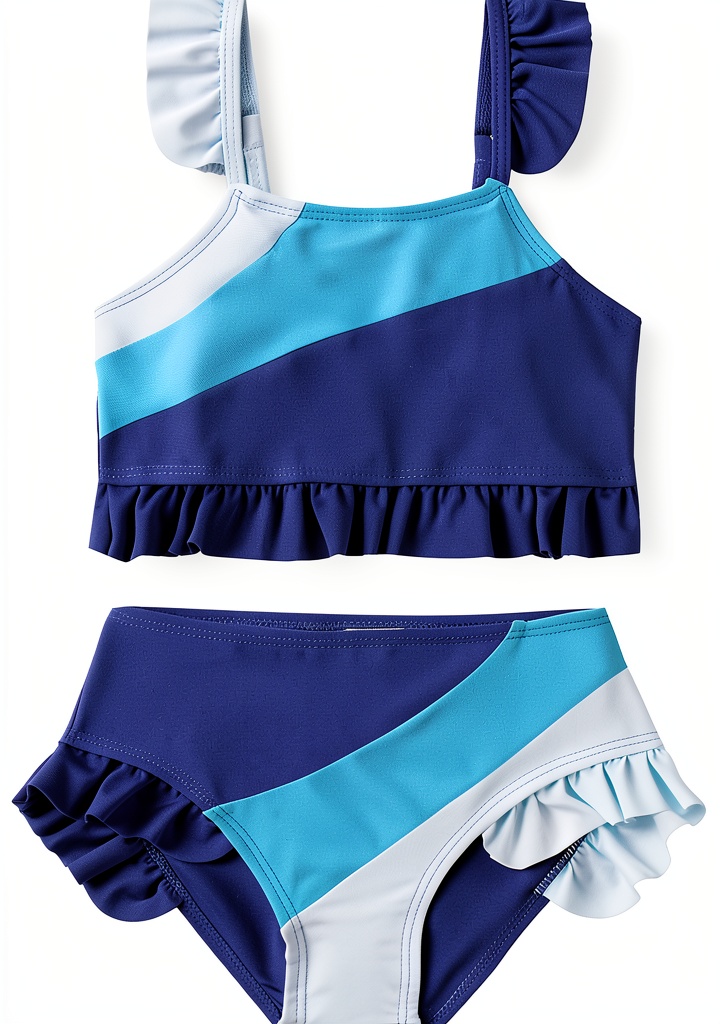 Girls bikini set with lace straps in light green and blue colors