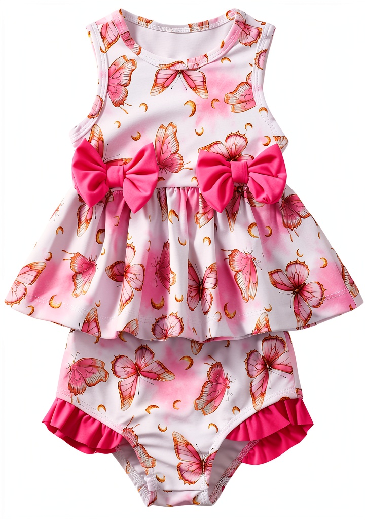 Sweetabby baby girl tankini swimsuit in Rosered color on a toddler