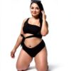 Mommy and Me Swimsuits Black One Shoulder Tummy Control-6