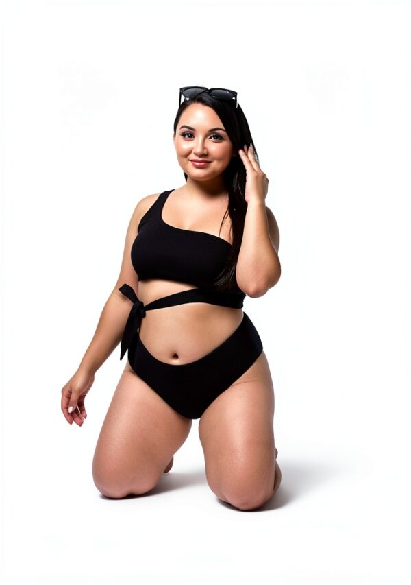 Mommy and Me Swimsuits Black One Shoulder Tummy Control-6