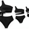 Mommy and Me Swimsuits Black One Shoulder Tummy Control-0