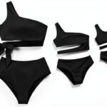 Mommy and Me Swimsuits Black One Shoulder Tummy Control-0