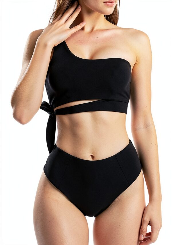 Mommy and Me Swimsuits Black One Shoulder Tummy Control-7