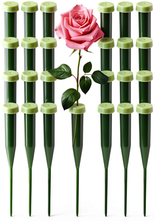 FIVEIZERO Floral Water Tubes for Flowers, 25 PCS 5.64 Inch Green Flower Stem Water Tubes with Caps, Plastic Floral Tubes Vials for Fresh Flower Arrangements, Florist Supplies-0