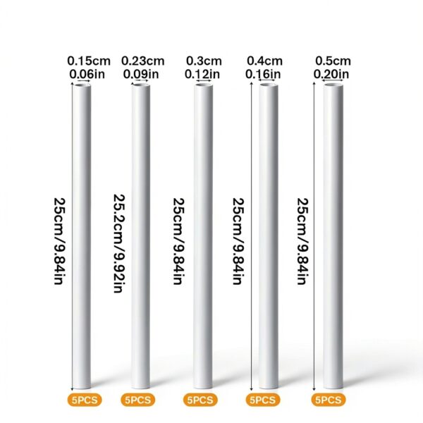 25 PCS 5 Sizes ABS Plastic Round Tubes, White ABS Hollow Round Tubes 9.8 Inch Length Round Hollow Bar Plastic Tube for Crafts, DIY Sand Table, Architectural Model Making（1.5mm, 2.3mm, 3mm, 4mm, 5mm）-1